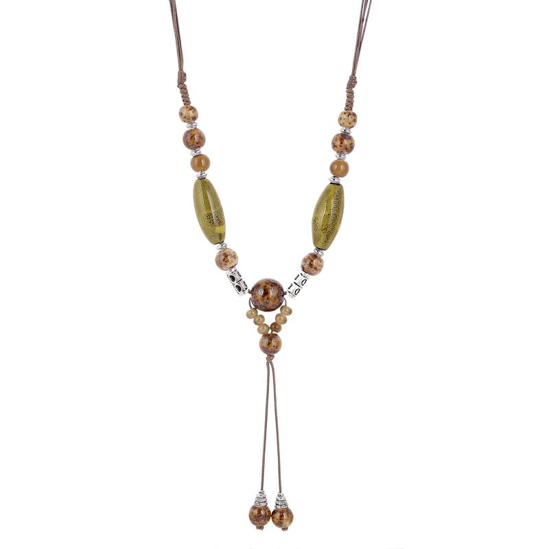 

LOVBEAFAS Bohemian Ceramic Beads Maxi Long Adjustable Necklace for Women Ethnic Vintage Tassel Collier Femme Necklace Zircon