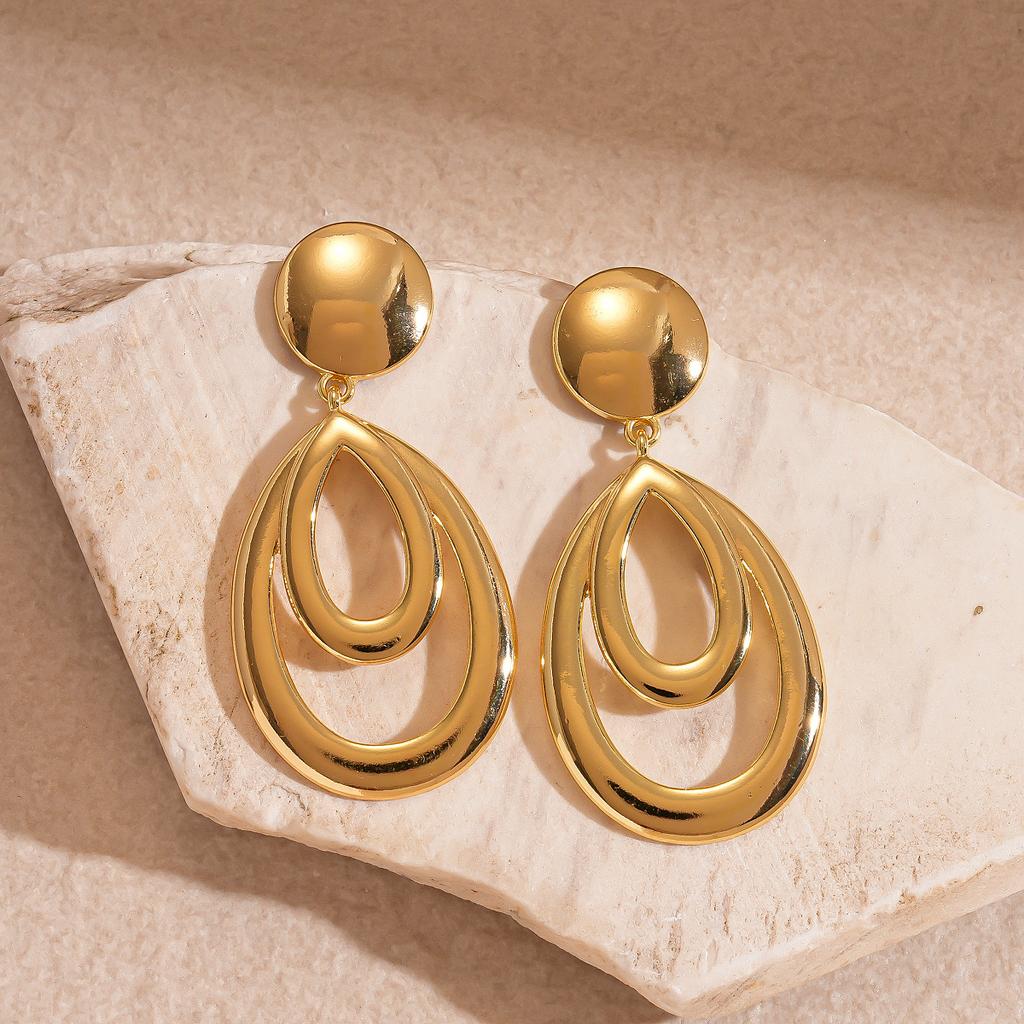 Double-Layer Hollow Water Droplet Dangle Earrings for Women Jewelry Accessory