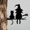 Wall Art Metal Silhouette Witch and Cat Tree Ornament for Fence Garden Lawn