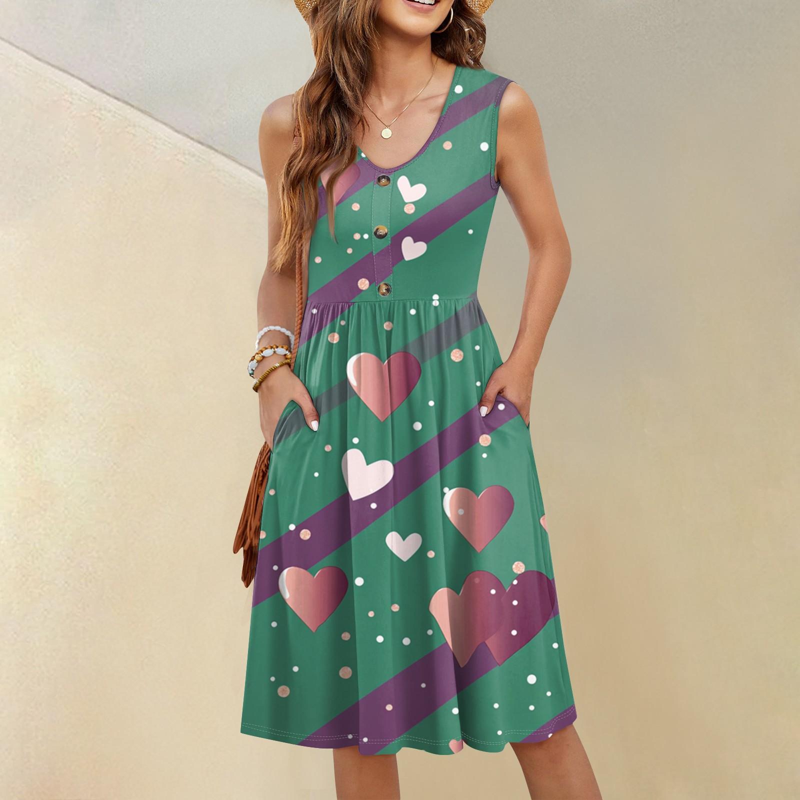 

Жіноча Повсякденна Мода Сексуальна Сукня з V-подібним вирізом, ґудзиками та принтом без рукавів XXL