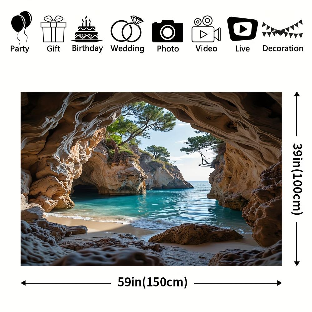 A Polyester Material Landscape Photo Background of Sea Erosion Caves  Suitable for Both Indoor and Outdoor Decoration