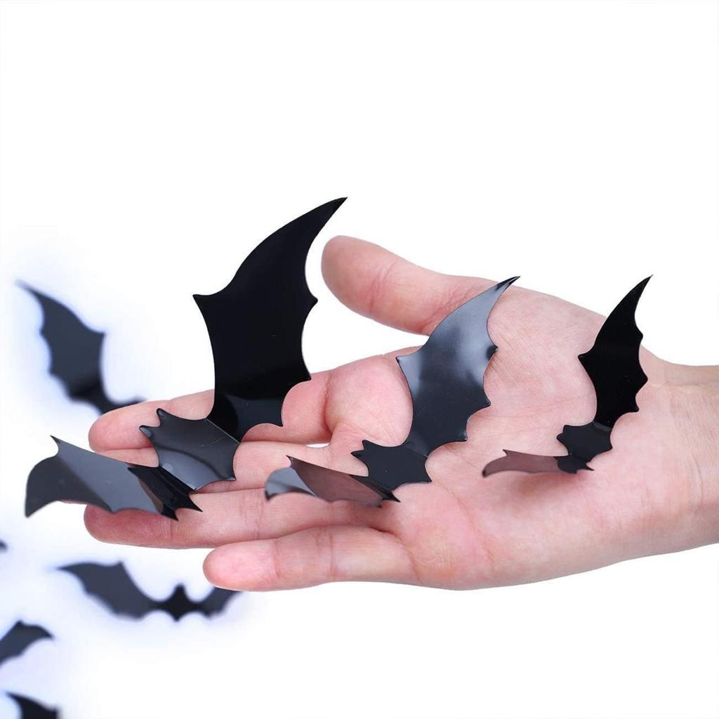 48Pcs Halloween Decorations Indoor 3D Bats Wall Stickers 4 Size For Home Decor, Extra Large Black Scary Bats Window Door Porch Dec