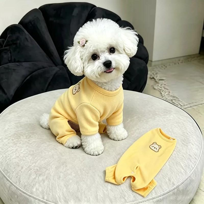 Pet Dog Winter Warm Pajamas With Belly Cover Four-Legged Soft Fleece Sleepwear Small Breeds Like Teddy Bichon