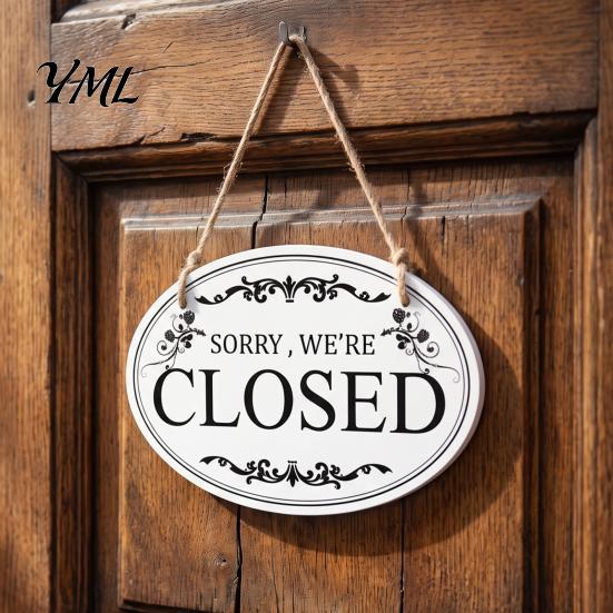 Outdoor Business Hours Sign Wooden Open Closed Sign, Double-Sided Hanging Door with Vintage Plaque Frame, Waterproof Storefront Indicator, Retro Shop