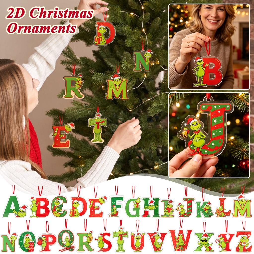 2D Christmas Ornaments, 26 Letters Flat Hanging Decorations for Holiday Decor
