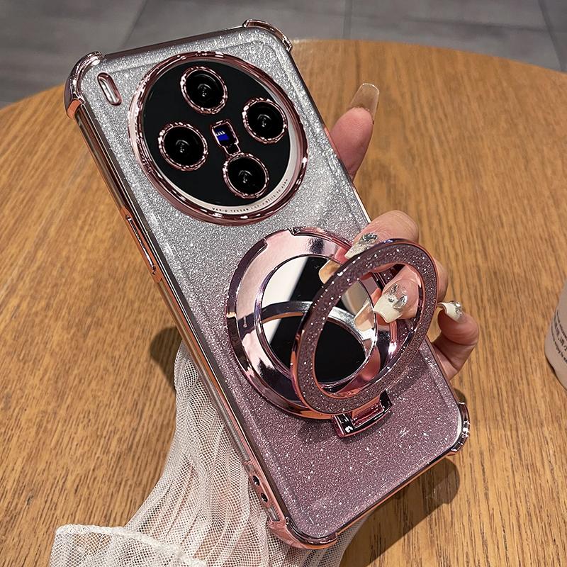 

Блестящий противоударный силиконовый чехол с четырьмя углами для VIVO X300 Pro X 300 Зеркальный магнитный держатель-подставка Мягкая накладка для VIVO X300pro For VIVO X300 pro