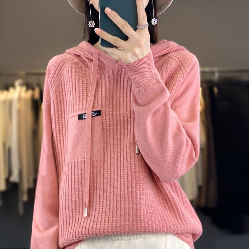 Fashionable Short Knitted Hoodie Women's Spring Autumn Loose Style Korean Design Thick Winter Suitable Full Sleeve Solid