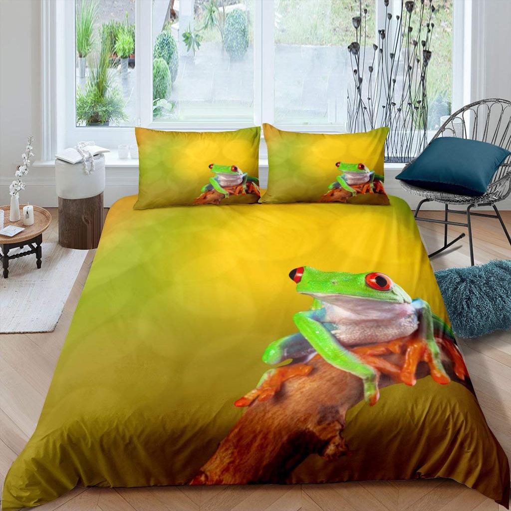 3D Frog Family King Queen Duvet Cover Little Tree Frog Bedding Set Tropical Nature Animal Quilt Cover Polyester Comforter Cover