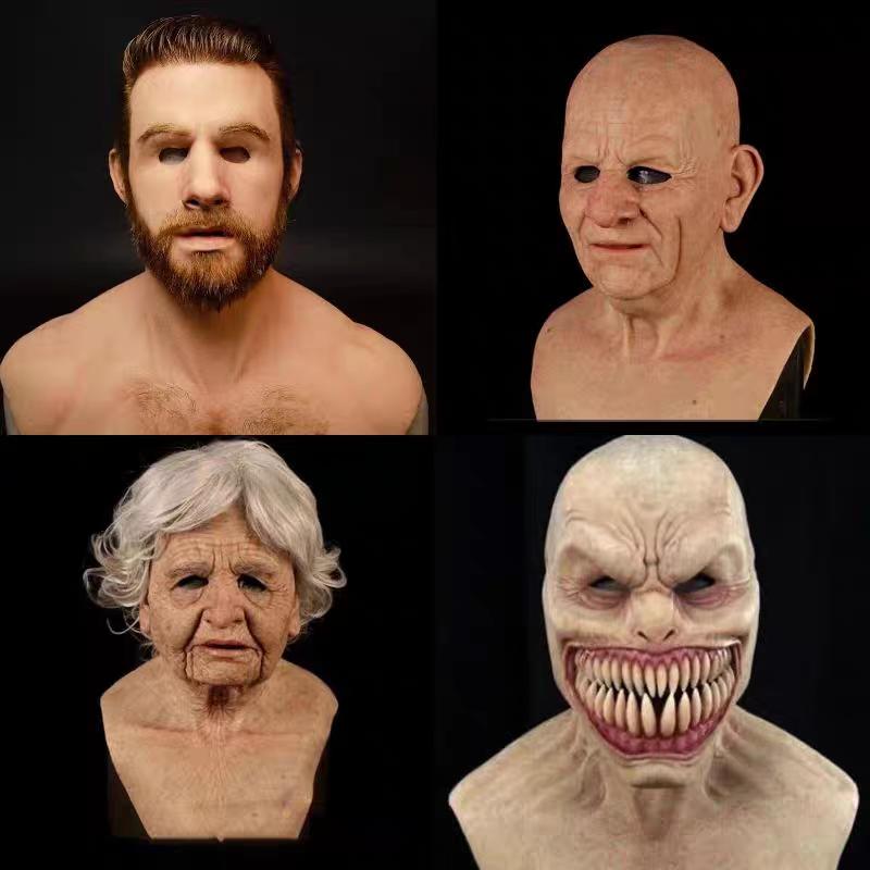 2026 Halloweenské dekorace Realistická maska starce pro dospělé starší dědečka Celá hlava Halloweenská hororová maska Párty Cosplay rekvizity