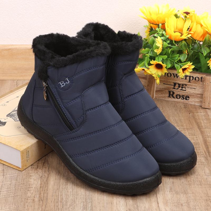 Übergröße Damen Winter Baumwollstiefel mit hohem Absatz, Seitenreißverschluss und Schirmstoff