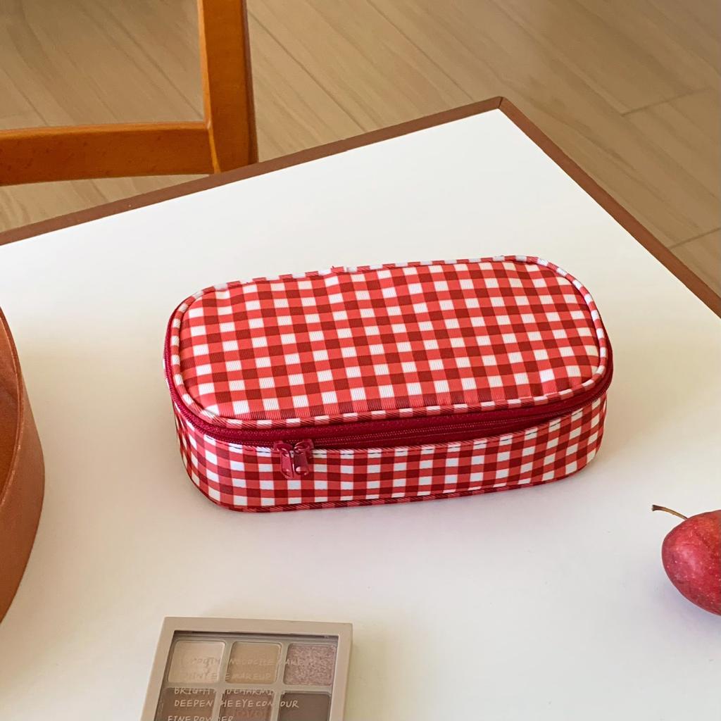 New Red Plaid Cosmetic Bag Women's Large-capacity Portable Travel Toilet Bag Cosmetics Portable Storage Bag