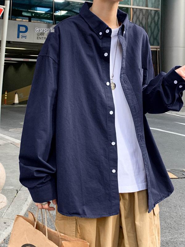 Japanese CityBoy Solid Color Layered Lapel Long-Sleeve Summer Men's Shirt Jacket