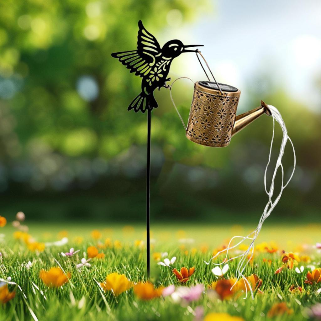 Watering Can Solar Light Hummingbird Watering Can LED Solar Lights Waterproof Garden Decor Ambient Lighting for Outdoor Patio