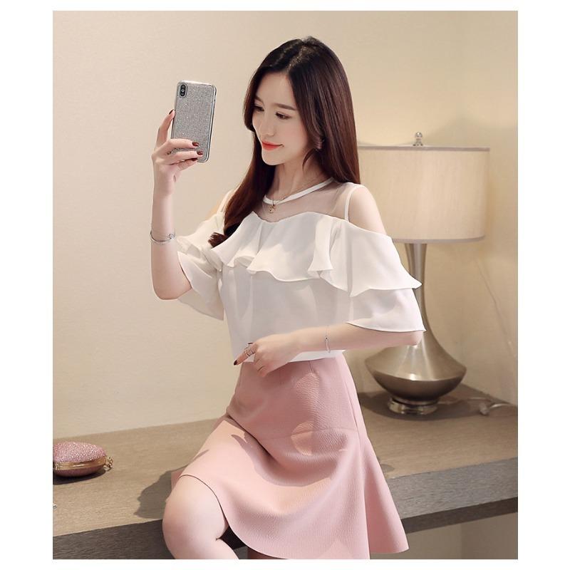 Round Neck Solid Color Chiffon Shirt Summer New Three-quarter Sleeve Loose Top for Women