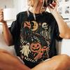 Unisex Cotton Short Sleeve Vintage Halloween T Shirt Men Women Retro Pumpkin Ghost Skeleton Black Cat Print Tee Loose Washed Casual St Unisex,gift,Top