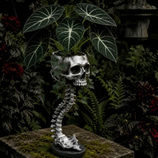 Gothic Home Decor Skull Spine Planter, Resin Skeleton Planter Pot, Horror Halloween Retro Bone Ornament Flower Vase, Spooky Gifts For Women