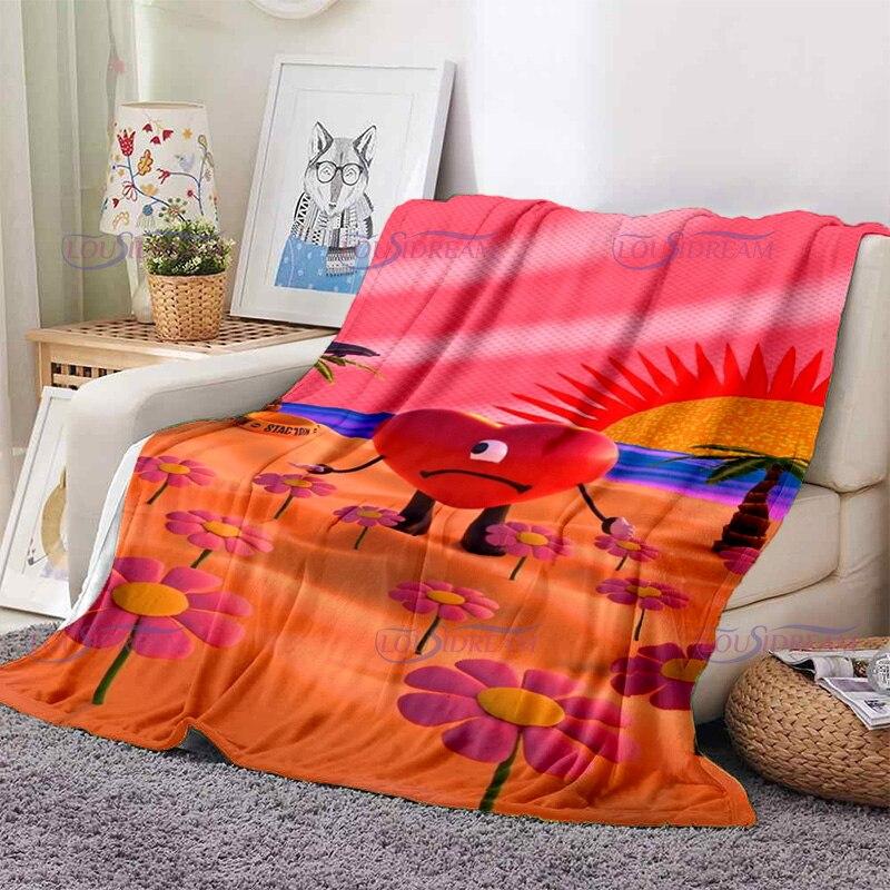 Cartoon Bad Bunny Blanket Flannel Blankets Pop Latin Music Warm Plush Fleece Throw Blankets for Aldult Sofa Bedding All Season
