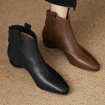2025 New Retro Flat-bottomed Chelsea Short Boots Women's Boots Low-heeled Versatile Spring and Autumn Single Boots Rear Zipper and Ankle Boots