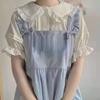 Blouses japonaises Style Lolita pour femmes, Kawaii, col Peter Pan, chemises JK pour filles, volants mignons, manches courtes bouffantes, haut blanc