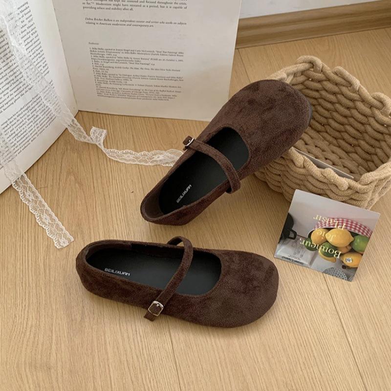 

French retro late evening wind suede Mary Jane shoes children autumn and winter new ballet light mouth soft flat single shoes women 40