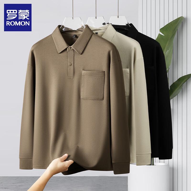 ROMON Men's Long-Sleeve Solid Polo Shirt LMT6732