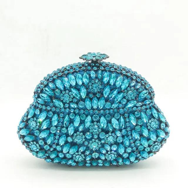 

Boutique De FGG (in stock ) Light Blue Saphire Women Crystal Clutch Evening Handbag Party Luxury Diamond Handbags Wedding Purse Mini Clutch
