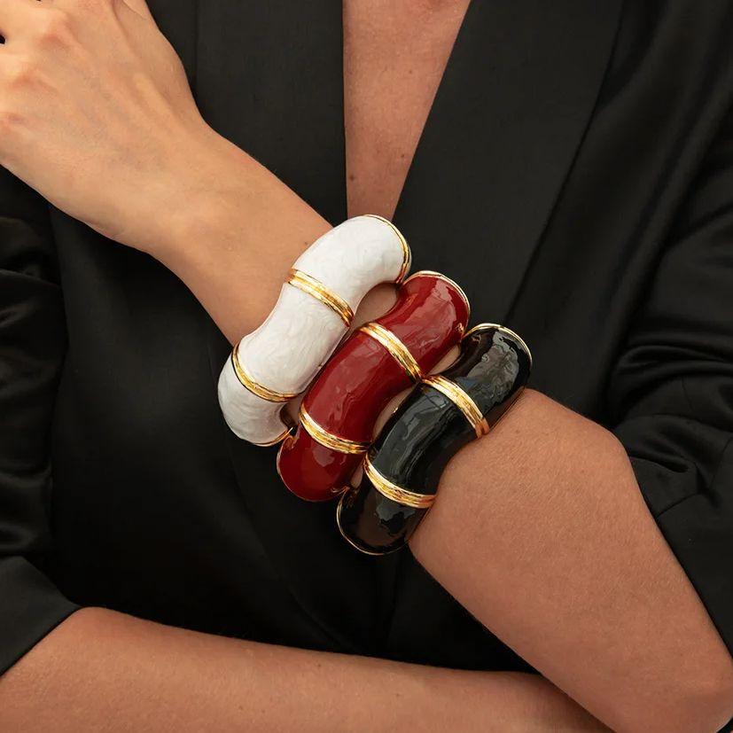 DIEZI Vintage Enamel Dripping Oil Irregular Wave Cuff Bangles Punk Exaggerated Geometric Bangles Bracelet Women Men Jewelry