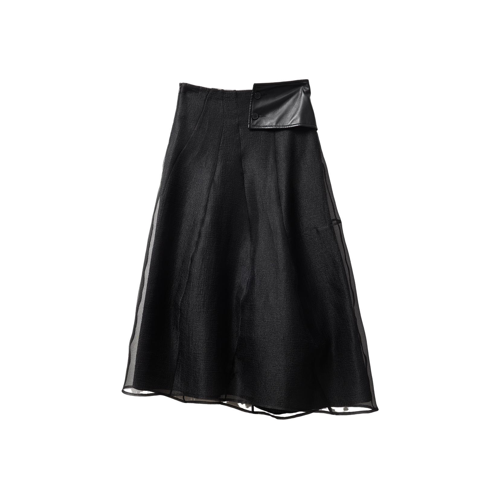 Elegant Gauzy Patchwork A-Line Midi Skirt - Slimming & Comfortable, 2026 Spring New Arrival, Fashionably Versatile. Small