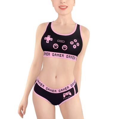 LittleForBig Women's 2-Piece Bralette Set [Playgirl] Cotton Cami and Panties (Black, Size XS)