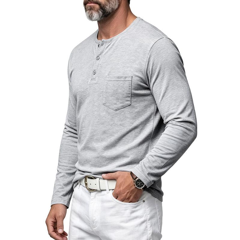 Relaxed Fit Casual Men S Long Sleeve Henley Neck T Shirt With Pocket