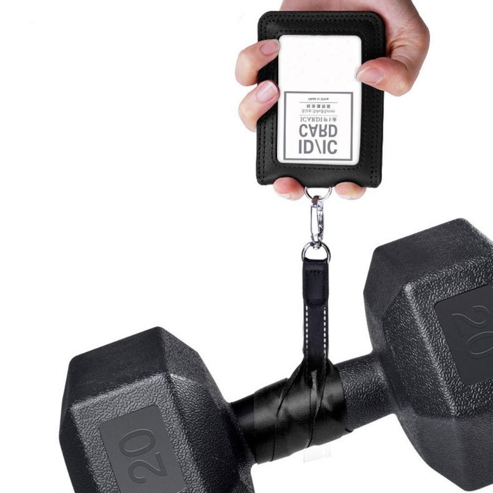 Double-Sided ID Card Holder Badge Clip Leather Badge Holder Leather Card Cover  Work Bank Card