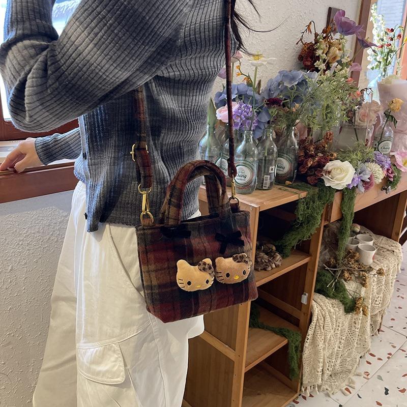 Mode Retro Karomuster Handtasche personalisierte Kontrastfarbe Bucket Bag niedlicher Cartoon-Stil Nische Messenger Schultertasche