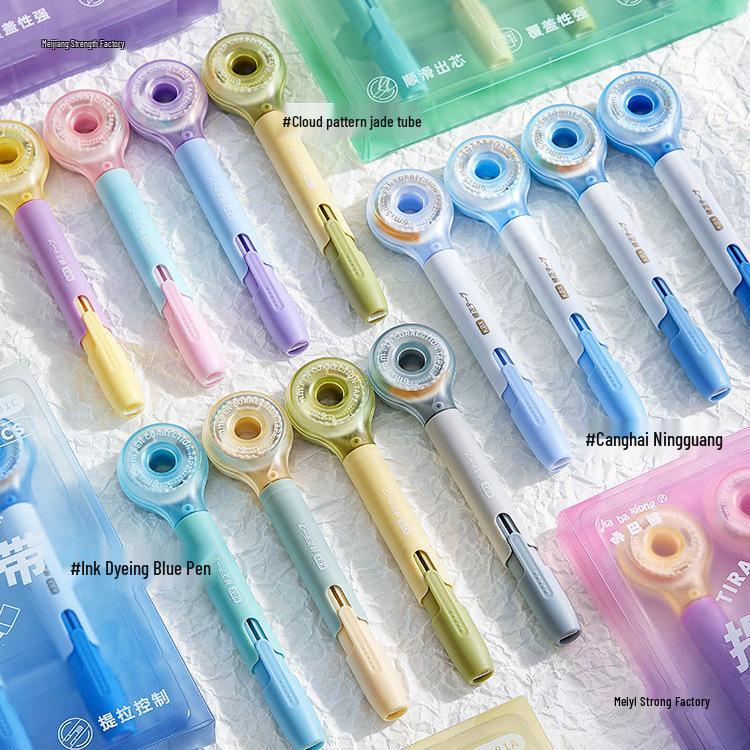 Pen-Style High-Capacity Correction Tape with Push-Button Design, Silent Operation, for Students