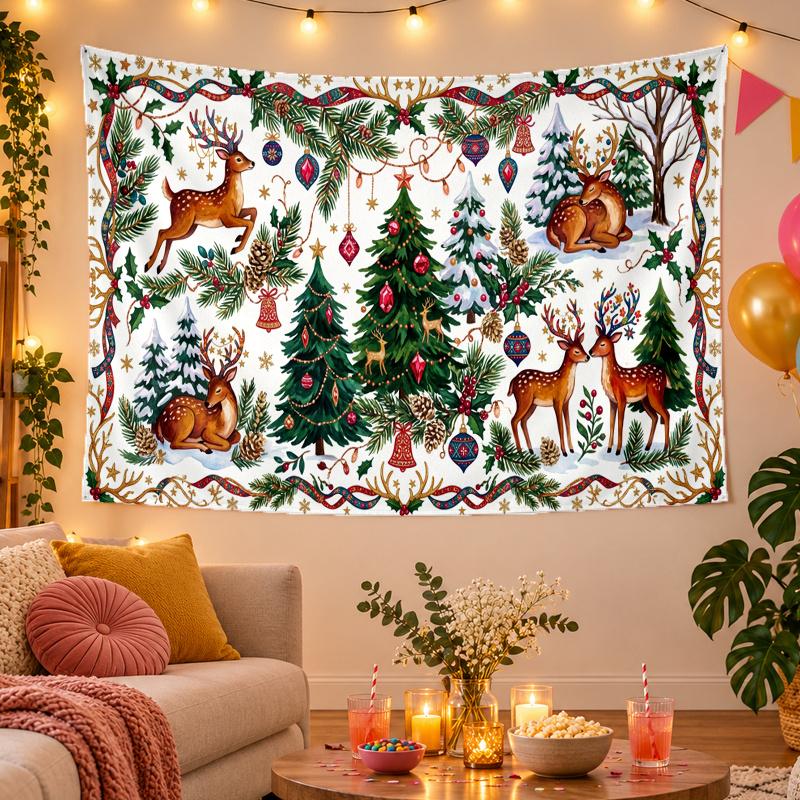Christmas Theme Wall Tapestry, Xmas Wall Hanging, Holiday Home Bedroom Decoration