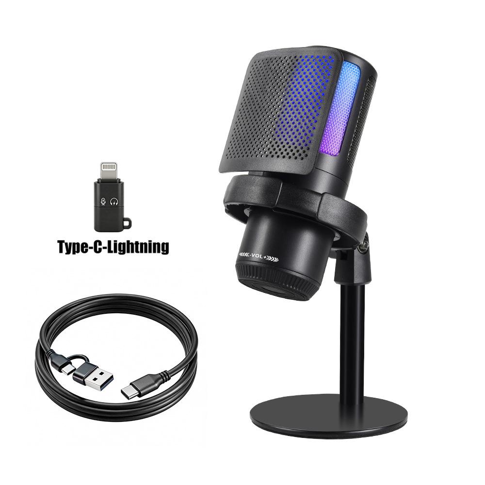 MS15 RGB Condenser USB Gaming Microphone with Pop Filter for Live Streaming