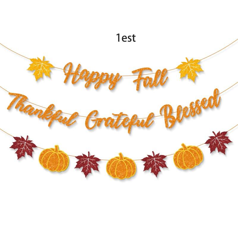Thanksgiving Party Decorations Set With Maple Leaf Banners Hanging Flags Home Table Wall Decoration
