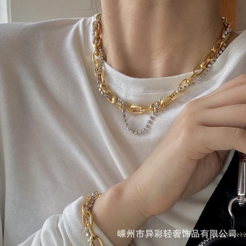 Double Layer Two-Tone Chain Necklace Women Minimalist Geometric Stylish Layered Choker Fashion Jewelry