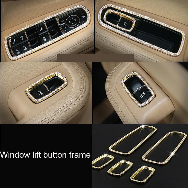 Car Styling Gold Steering Wheel Volume Ring Window Button Trim for Porsche  Panamera Cayenne Macan Car Interior