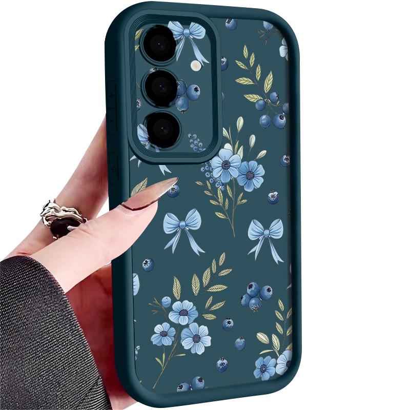 S26 Ultra Case Blueberry Bowknots Floral Cover For Samsung Galaxy S25 S24 Ultra S23 Plus S22 S21 FE A54 A15 A35 A55 A16 A26 A36 A56 A17 A37 A57 5G