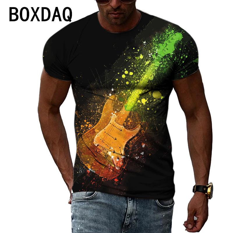 

Мужские футболки с 3D графикой гитары, модные, с креативным дизайном, больших размеров до 6XL, летние, с коротким рукавом, с 3D принтом Trendyol, топы S