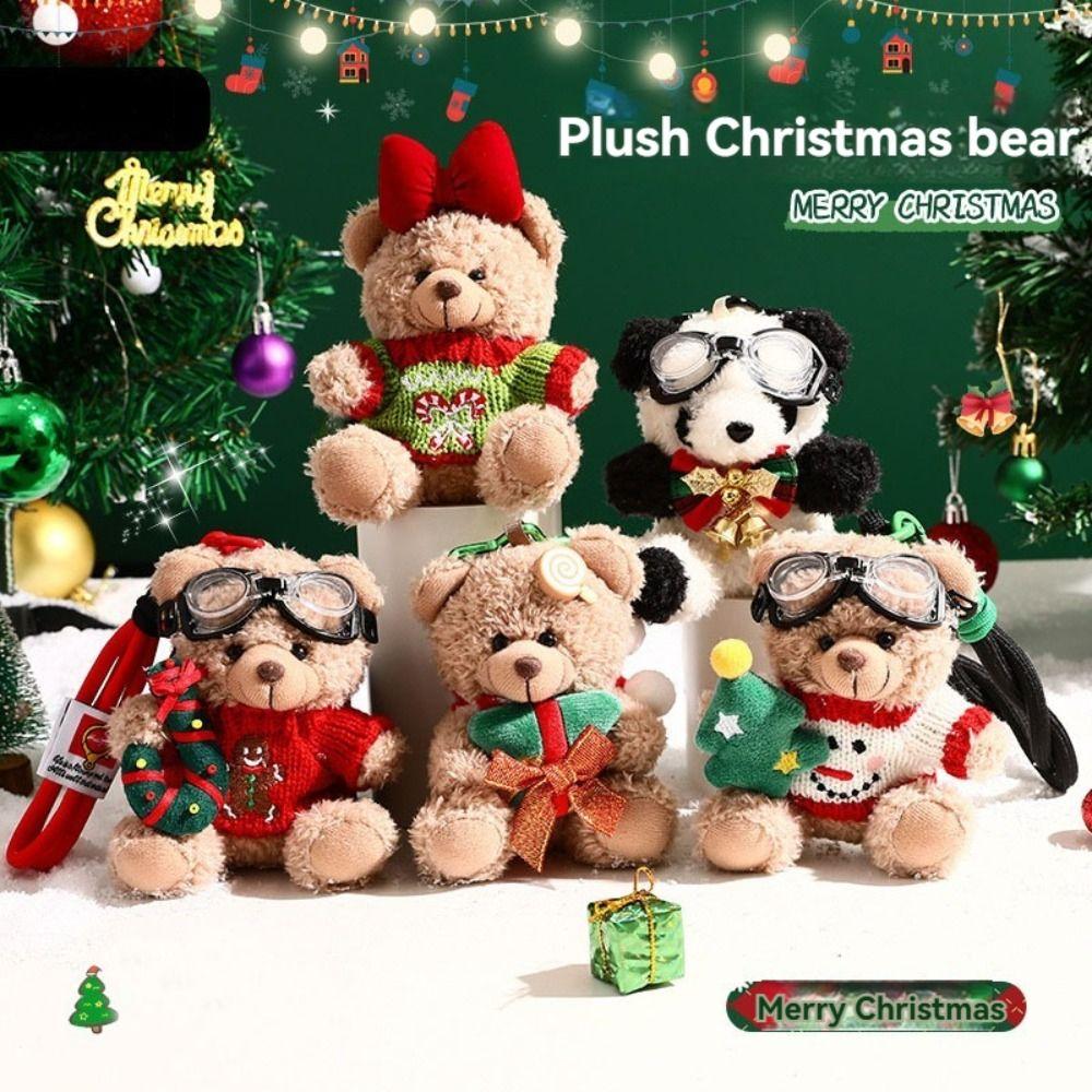 Cute Christmas Plush Bear Pendant Snowman Panda Stuffed Toys Bag Pendant Sweater Creative Car Key Ring Gifts