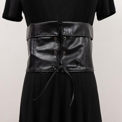 Women Fashion PU Leather Bandage Belt Harajuku Vintage Extra Wide Belt High-End All-match Elastic Waist Belts Spring Autumn
