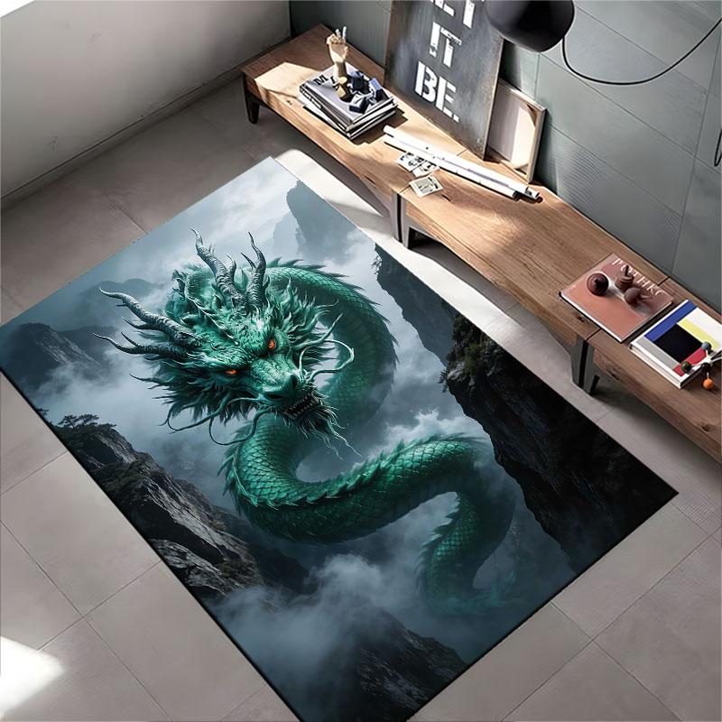 "Green Dragon In Misty Mountains" Suitable As a Non-slip Mat for the Living Room or Bedroom Sofa