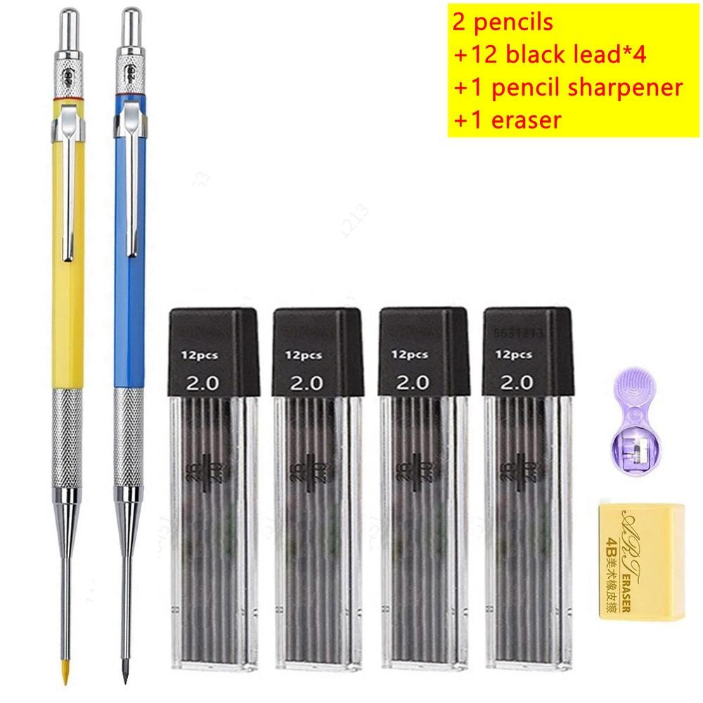 30mm Deep Hole Long Nib Mechanical Pencil Set Solid Carpenter Woodworking Tools 2.0mm 12 Colors Refill Construction Tools