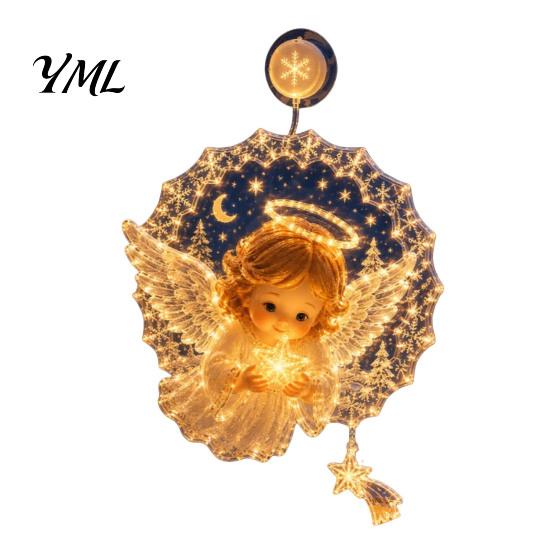 Battery Operated LED Light Christmas Suction Cup Window Light, 7.8-Inch Double-Layer Warm Tree Powered Hanging for Holiday Glass Windows, Doors