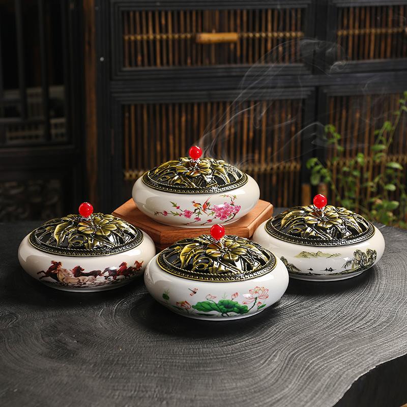 FY 12 Hours Coil Incense Burner Ceramic Applique Large Insence Holder Moxibustion Seal Cutting Mosquito Repellent Incense Base