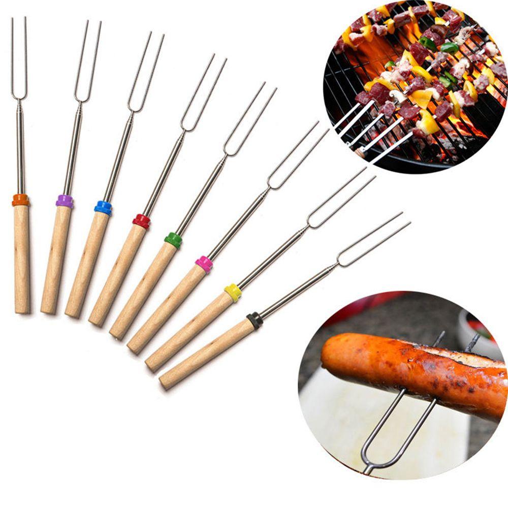 

1/4PCS New Stainless Steel Outdoor Roasting Sticks BBQ Forks Skewers Telescoping