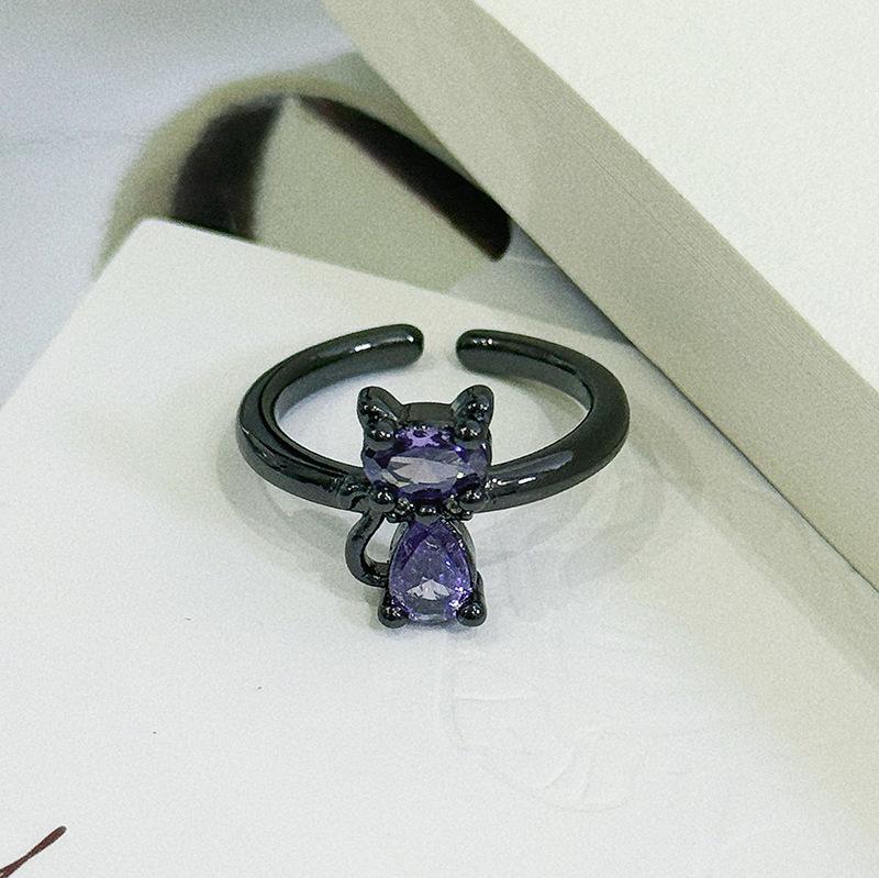 Halloween Dunkle Persönlichkeit Retro Zirkon Spinne Kätzchen Fledermaus Öffnungsring Nische Hip Hop Street Ring