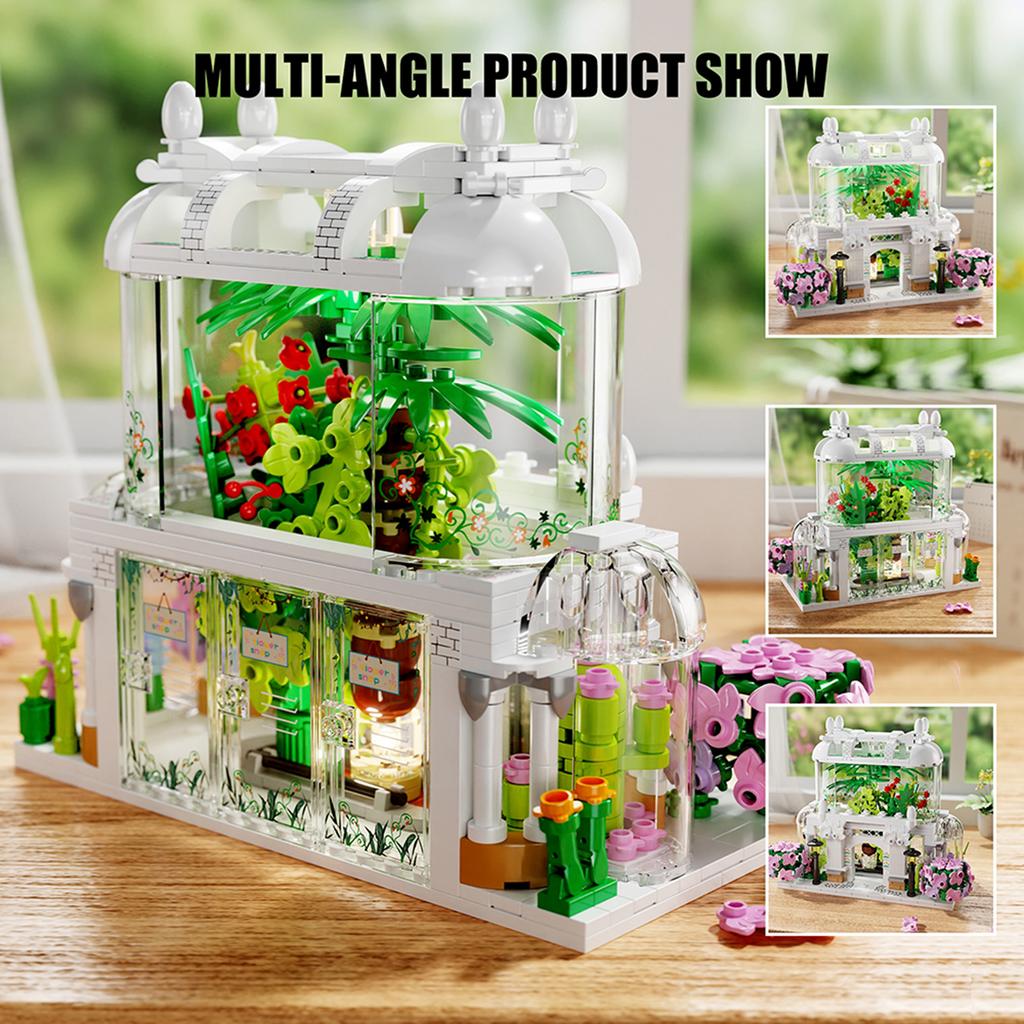 Non-Toxic 597Pcs Building Blocks Toy City Street View Flower Shop Model Compatible Others Bricks Sets Educational Toys Christmas Gifts