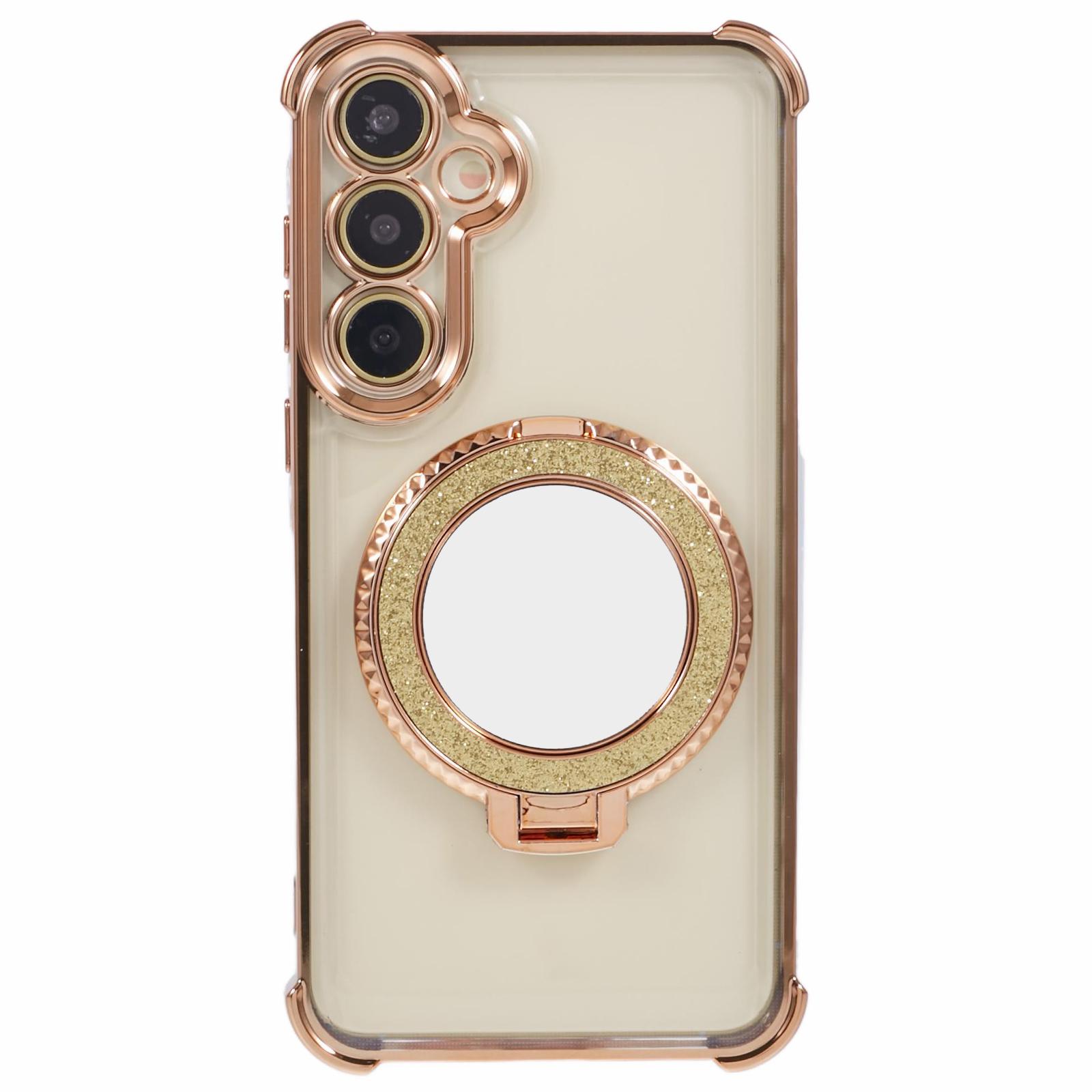 

Для Samsung Galaxy A35 5G боковой чехол с рисунком в виде сердца подставка TPU чехол для телефона с зеркалом Gold